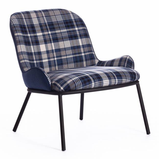Кресло DUKEN (mod. 0179322) синий/синяя шотландка/черный металл/ткань