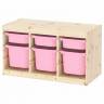 Комбинация для хранения+контейнеры TROFAST ТРУФАСТ сосна/розовый/розовый 930х440х520 (3М/3Б)