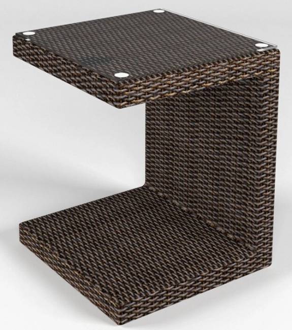 Столик для лежака со стеклом "Малага", из искусственного ротанга, коричневый, черный