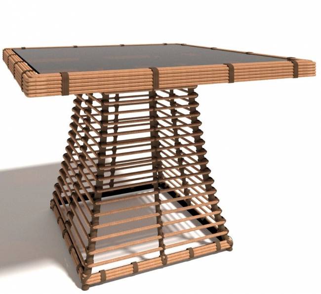 Стол "Бамбук" 100х100, из искусственного ротанга, песочный