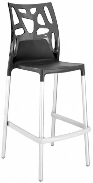 Стул пластиковый барный Ego-Rock Bar сатинированный алюминий, антрацит матовый, дымчатый 480х540х1130 мм