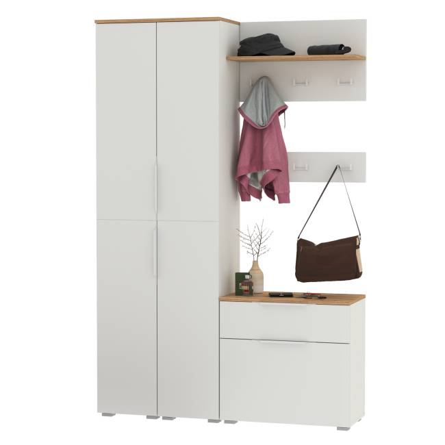 Мебель для маленькой прихожей Октава № 20 цвет белый шагрень/дуб крафт золотой