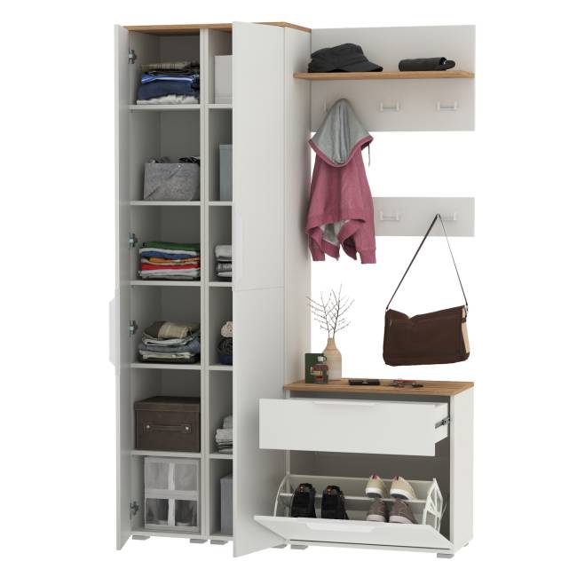 Мебель для маленькой прихожей Октава № 20 цвет белый шагрень/дуб крафт золотой