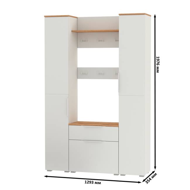 Мебель для маленькой прихожей Октава № 20 цвет белый шагрень/дуб крафт золотой