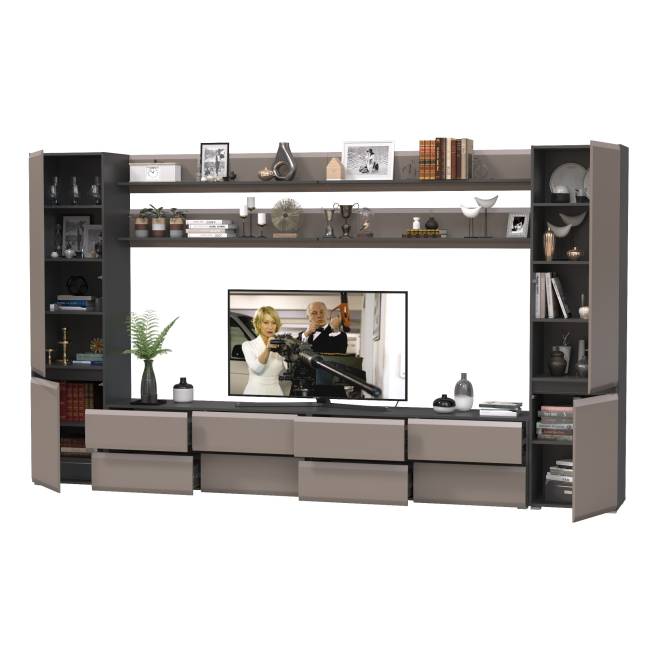 Мебель для гостиной модульная Сидней № 121 цвет антрацит/МДФ веллюто капучино