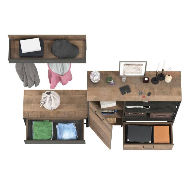 Обувница с сиденьем с комодом с дверкой и вешалкой Трувор цвет дуб гранж песочный/интра