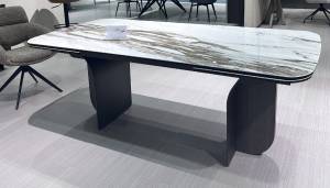 Стол INGERMAN 200 KARAKATA BROWN, керамика на стекле / Темно-серый металл+ шпон,  каркас, ®DISAUR