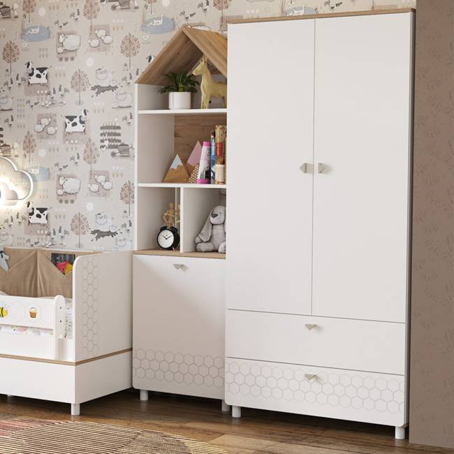 Шкаф и стеллаж Эйп цвет белый/дуб белый