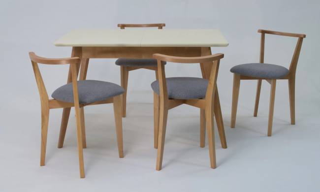 Стол Сканди 120 натур/слоновая кость со стульями Франк натур рогожка серый