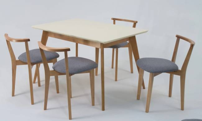 Стол Сканди 120 натур/слоновая кость со стульями Франк натур рогожка серый
