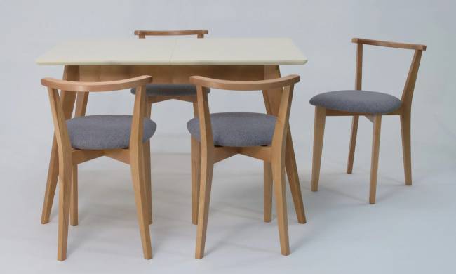 Стол Сканди 120 натур/слоновая кость со стульями Франк натур рогожка серый