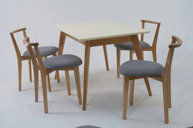 Стол Сканди 120 натур/слоновая кость со стульями Франк натур рогожка серый