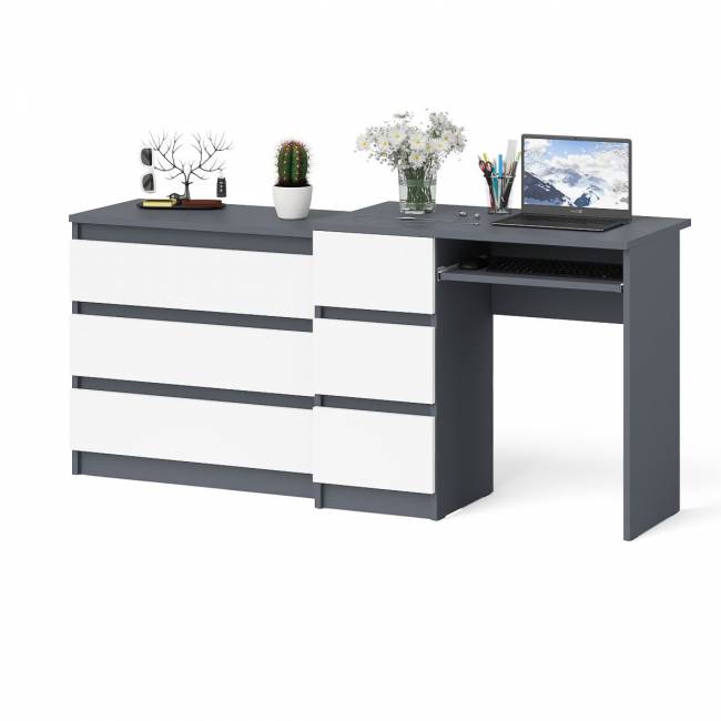 Стол компьютерный с тумбой МС-6 левый с комодом на три ящика МК800 Мори цвет графит/белый