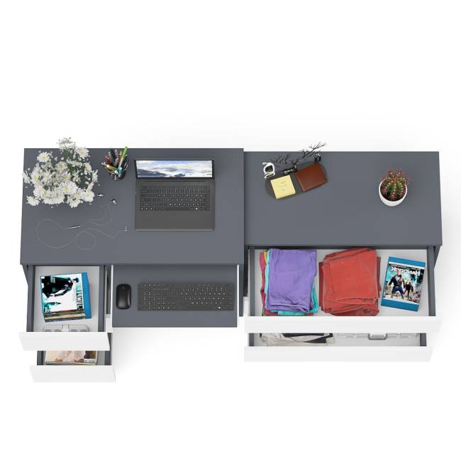 Стол компьютерный с тумбой МС-6 левый с комодом на три ящика МК800 Мори цвет графит/белый