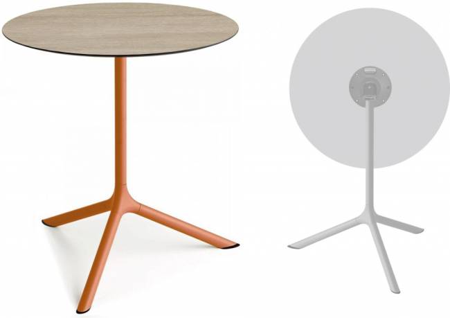 Стол ламинированный обеденный складной Tripe Maxi Folding терракотовый, состаренный дуб тортора Ø800х740 мм