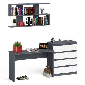 Комод Мори четыре ящика МК800.4 с письменным столом с навесной полкой на 1200 цвет графит/белый