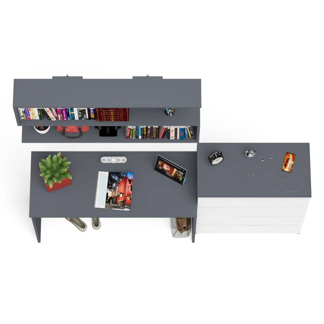 Комод Мори четыре ящика МК800.4 с письменным столом с навесной полкой на 1200 цвет графит/белый