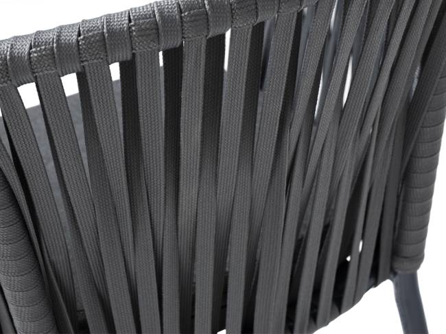 "Бордо" стул барный плетеный из роупа, каркас из стали темно-серый (RAL7024) муар, роуп серый 15мм, ткань темно-серая 027
