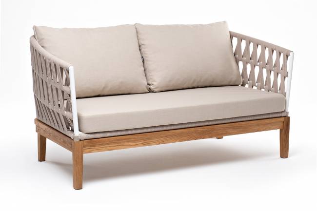 "Диего" диван 2-местный плетеный из роупа, каркас алюминий темно-серый (RAL7024), роуп темно-серый круглый, ткань темно-серая