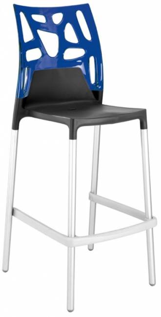 Стул пластиковый барный Ego-Rock Bar сатинированный алюминий, антрацит матовый, синий 480х540х1130 мм