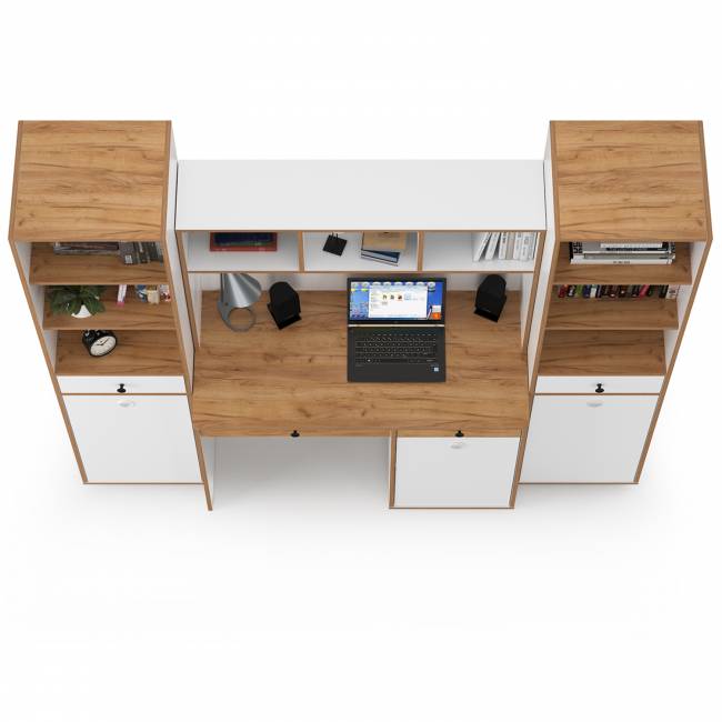Компьютерный стол Вуди с двумя боковыми пеналами цвет белый премиум/дуб крафт золотой Компьютерный стол Вуди с двумя боковыми пеналами цвет белый премиум/дуб крафт золотой