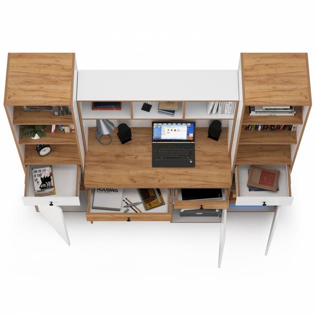Компьютерный стол Вуди с двумя боковыми пеналами цвет белый премиум/дуб крафт золотой Компьютерный стол Вуди с двумя боковыми пеналами цвет белый премиум/дуб крафт золотой