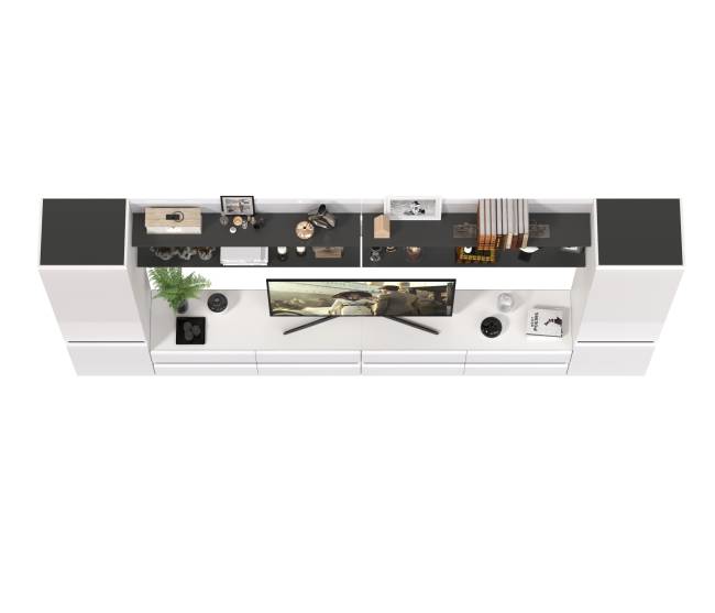 Сидней мебель в гостиную модульная № 121 цвет белый/чёрный/МДФ белый глянец