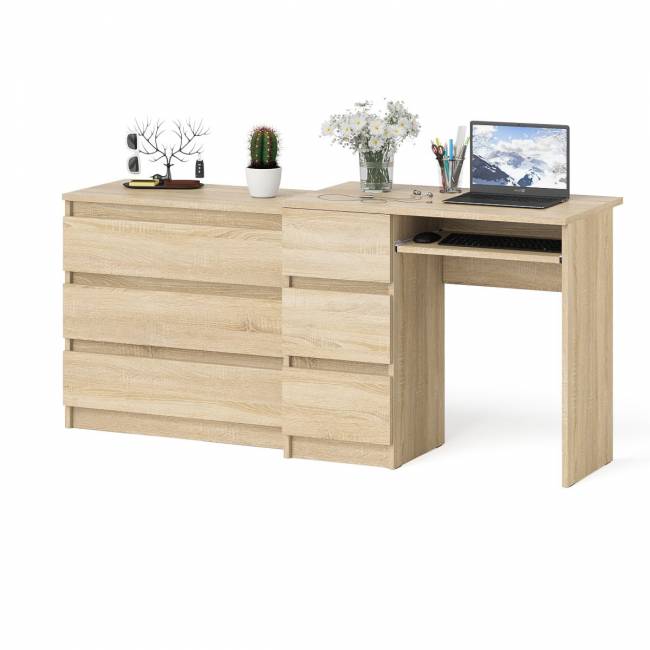 Стол компьютерный с тумбой МС-6 левый с комодом на три ящика МК800 Мори цвет дуб сонома