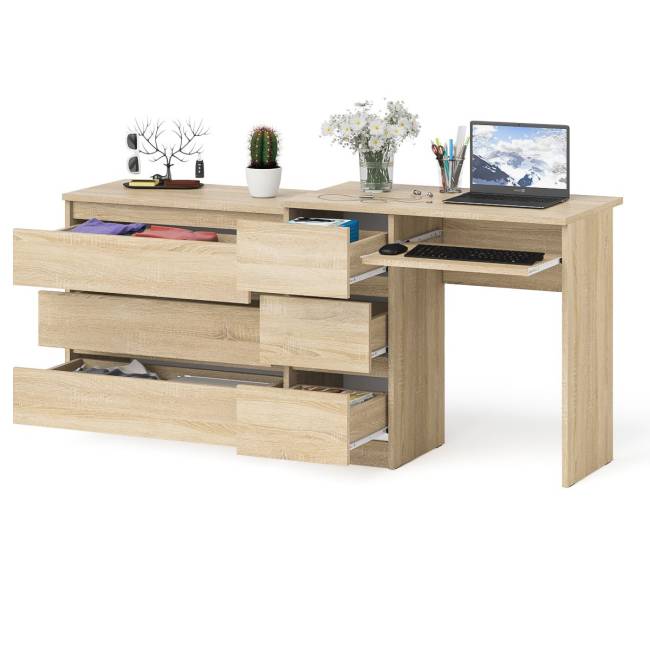 Стол компьютерный с тумбой МС-6 левый с комодом на три ящика МК800 Мори цвет дуб сонома