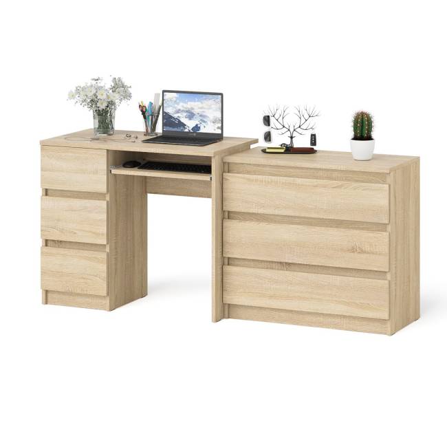 Стол компьютерный с тумбой МС-6 левый с комодом на три ящика МК800 Мори цвет дуб сонома