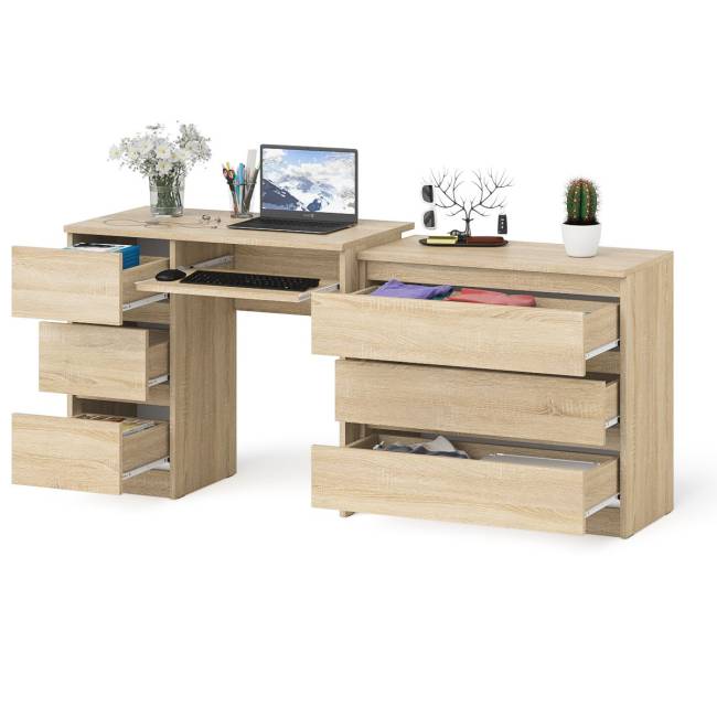 Стол компьютерный с тумбой МС-6 левый с комодом на три ящика МК800 Мори цвет дуб сонома