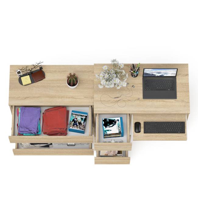 Стол компьютерный с тумбой МС-6 левый с комодом на три ящика МК800 Мори цвет дуб сонома