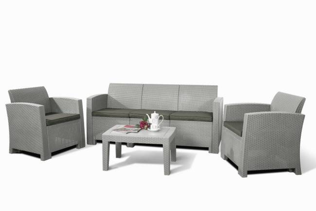 Комплект мебели под ротанг LF LIFE 5 светло-серый, серо-бежевые подушки