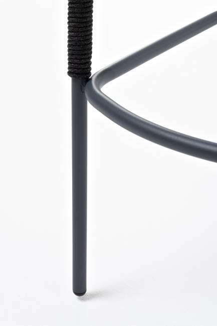 "Марсель" стул барный плетеный из роупа, каркас из стали темно-серый (RAL7024) муар, роуп темно-серый круглый, ткань темно-серая 027