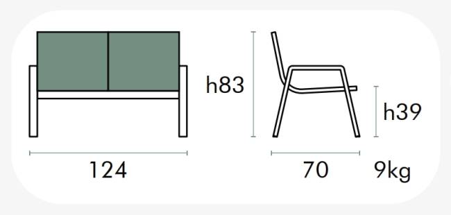Диван металлический текстиленовый Salotto 1240х700х830 мм