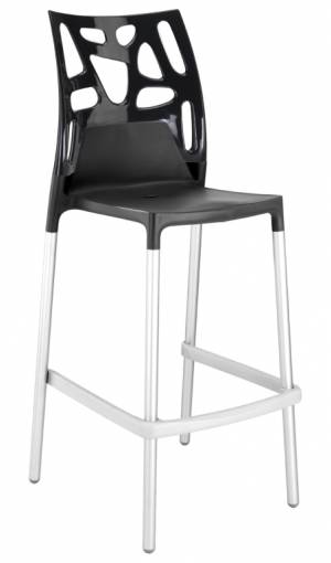 Стул пластиковый барный Ego-Rock Bar сатинированный алюминий, антрацит матовый, черный 480х540х1130 мм