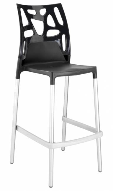 Стул пластиковый барный Ego-Rock Bar сатинированный алюминий, антрацит матовый, черный 480х540х1130 мм