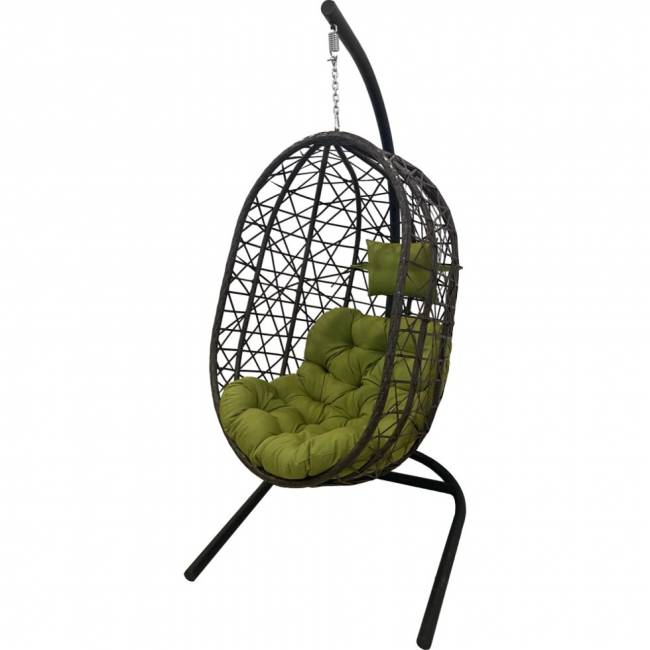 Кресло подвесное Кокон XL арт. D52-MT005 цв. корзины темно-коричневый, цв. подушки оливковый "Garden story"
