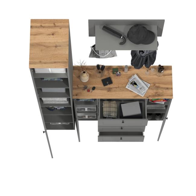 Шкаф-пенал с комодом четыре ящика и вешалкой для одежды Остин цвет серый графит/дуб крафт золотой
