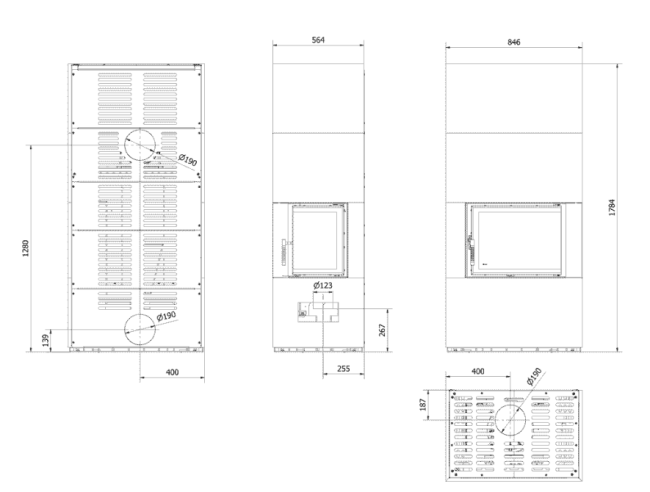 Каминокомплект Kratki PRO FLOKI OXIDE MORO угловое стекло справа
