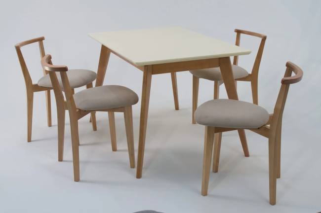 Стол Сканди 120 натур/слоновая кость со стульями Франк натур велюр бежевый