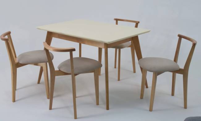 Стол Сканди 120 натур/слоновая кость со стульями Франк натур велюр бежевый