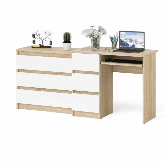 Стол компьютерный с тумбой МС-6 левый с комодом на три ящика МК800 Мори цвет дуб сонома/белый