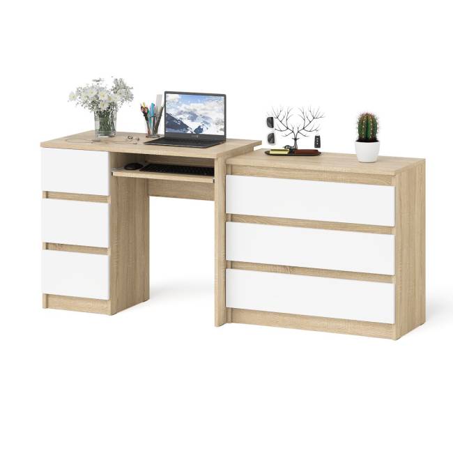 Стол компьютерный с тумбой МС-6 левый с комодом на три ящика МК800 Мори цвет дуб сонома/белый