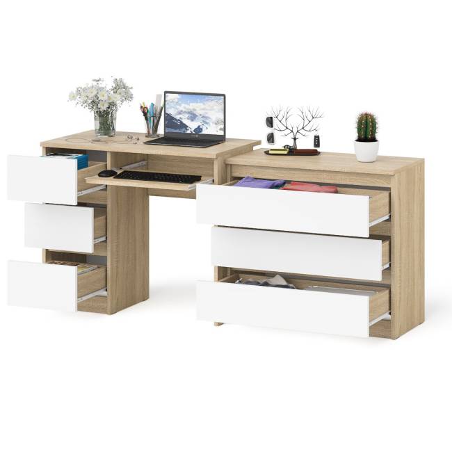 Стол компьютерный с тумбой МС-6 левый с комодом на три ящика МК800 Мори цвет дуб сонома/белый