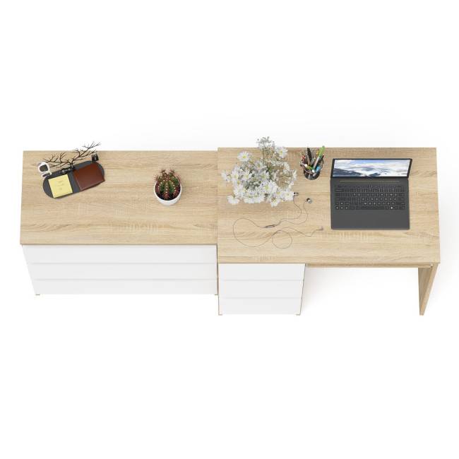 Стол компьютерный с тумбой МС-6 левый с комодом на три ящика МК800 Мори цвет дуб сонома/белый