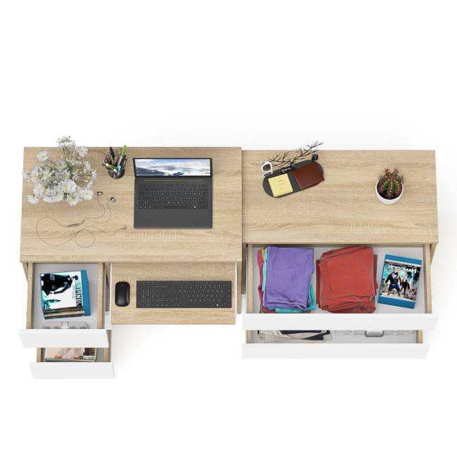 Стол компьютерный с тумбой МС-6 левый с комодом на три ящика МК800 Мори цвет дуб сонома/белый