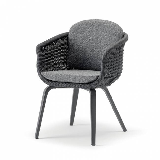 Кресло плетеное с подушками Melrose антрацит, темно-серый, угольный 630х580х770 мм