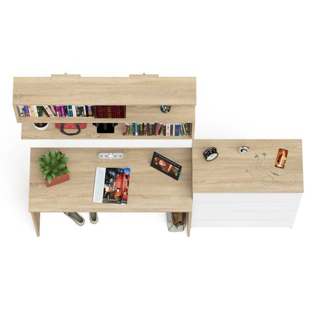 Комод Мори четыре ящика МК800.4 с письменным столом с навесной полкой на 1200 цвет дуб сонома/белый