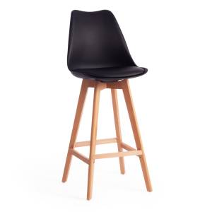 Стул барный TULIP BAR (mod. C1014H-1) пластик/дерево, 42 х 47,5 х 104 см, Black (Черный) 3010/ натуральный (Комплект из 4 шт.) Black (Черный) 3010/ натуральный пластик/дерево